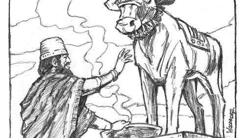 Illustration of Jeroboam and calf idol.