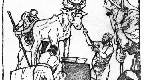 Illustration of Josiah tearing down the idols in Jerusalem, Judah and Israel.