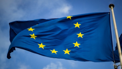 Flag of the European Union in front of the EU-Parliament in Brussels, Belgium.